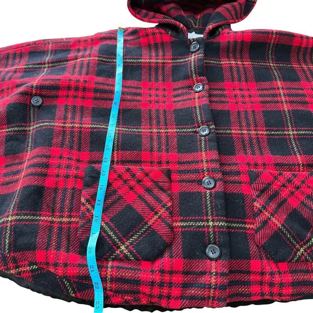 Pendleton Vintage Red Black Plaid Wool Hooded Cape Poncho Made USA OS